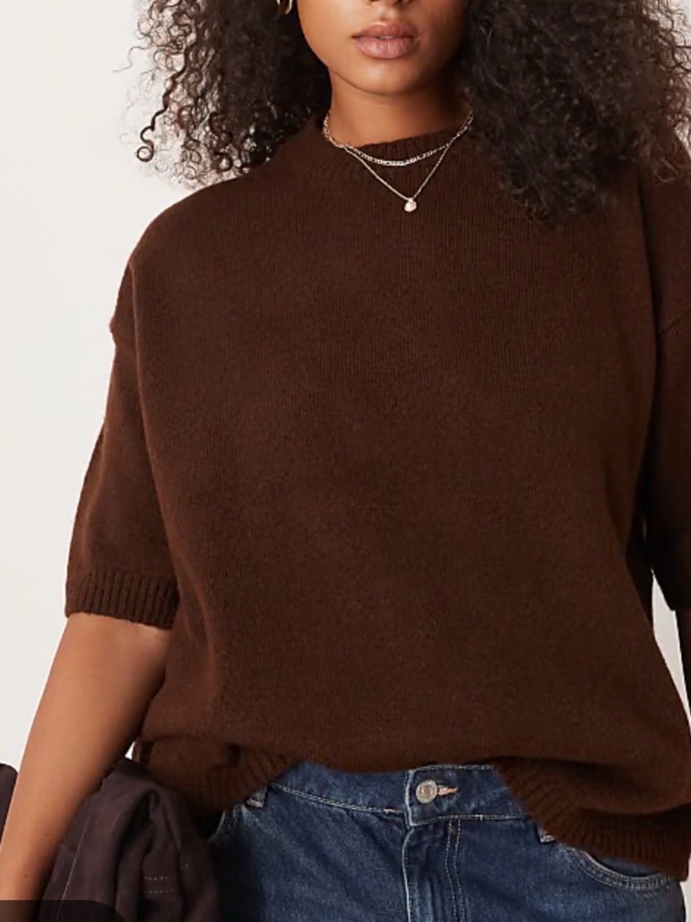 Knit Sweater chocolate brown 100% cashmere short sleeve sweater size M